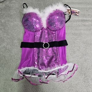 NWT Purple Sequin Bustier with Feather Trim